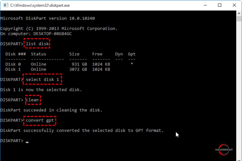 Convert Partition table via Diskpart