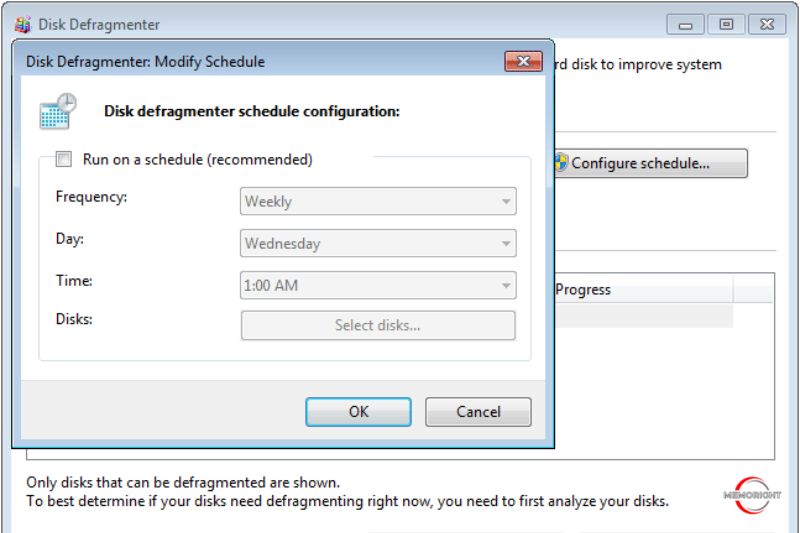 disable disk defragmentation schedule